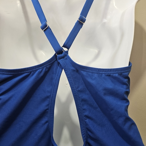 Laphe Rose Women  One Piece Swimsuit Crisscross Front Designed Blue - Picture 4 of 9